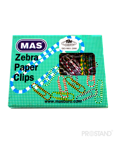 Скрепка пласт. цветная "зебра" 28мм №3 MAS (285) 40 шт. /36/648