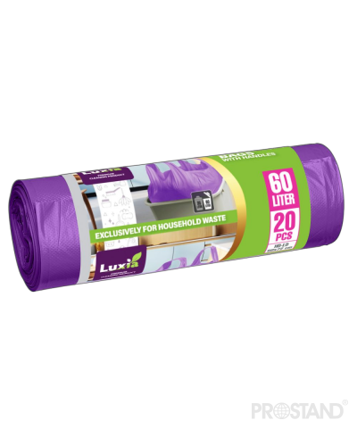 LUXIA Пакеты для мусора с ручками 60 л. 20 шт.(фиолет.) LUX-4019 /35