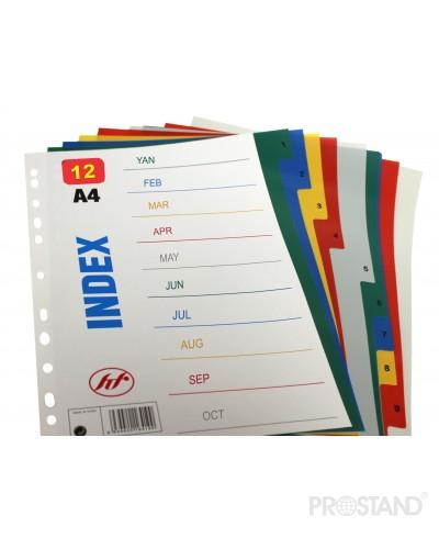 Индексный разделитель пластиковый А4,12 цифр и цветов PY-12A