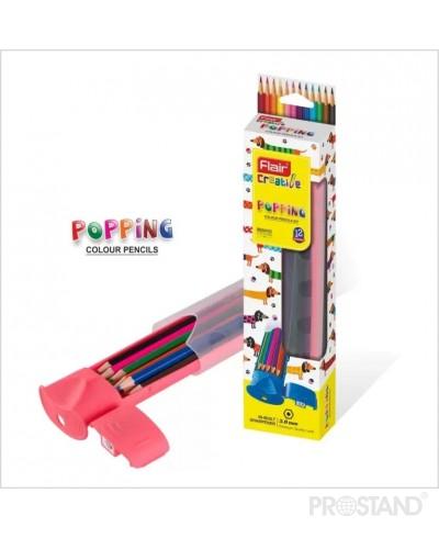 Creioane color 12 cul.in penal+ascutitoare FLAIR Popping FA 7066 1/6/144