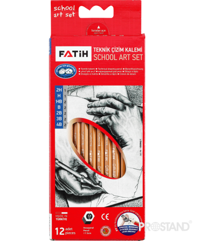 Набор графитных художественных карандашей Fatih 2H-H-HB-B-2B-3B-4B 12 buc 15090 /12/144