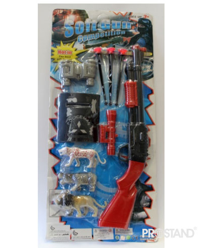 Набор пистолет и дикие животные пластиковый 3899-5A 1/48