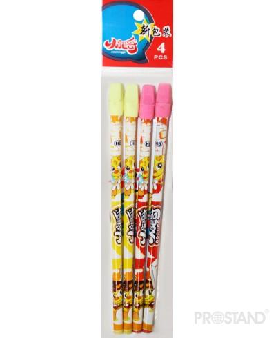 Набор простых карандашей с резинкой 4шт HB LO-512 1/36/720