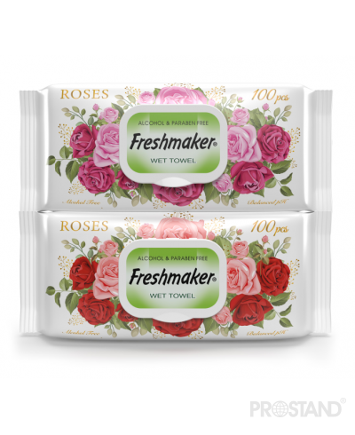 Салфетки влажные Freshmaker Rose 100шт С КРЫШКОЙ