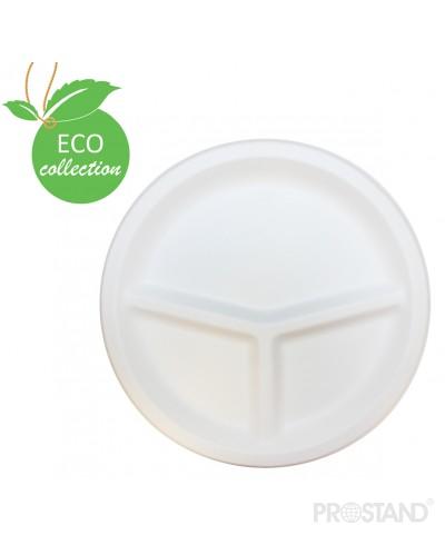 Тарелка биоразлагаемая из сахарного тростника плоская 3 раздела 220мм BIO-RP09D-50 1/50