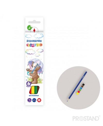 ВКФ Карандаши цветные акварельные Мишка шестигранные 6 цв. WCP-9006 1/8/96